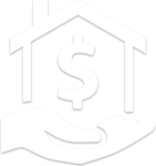 Icon of hand holding a house frame with a dollar sign